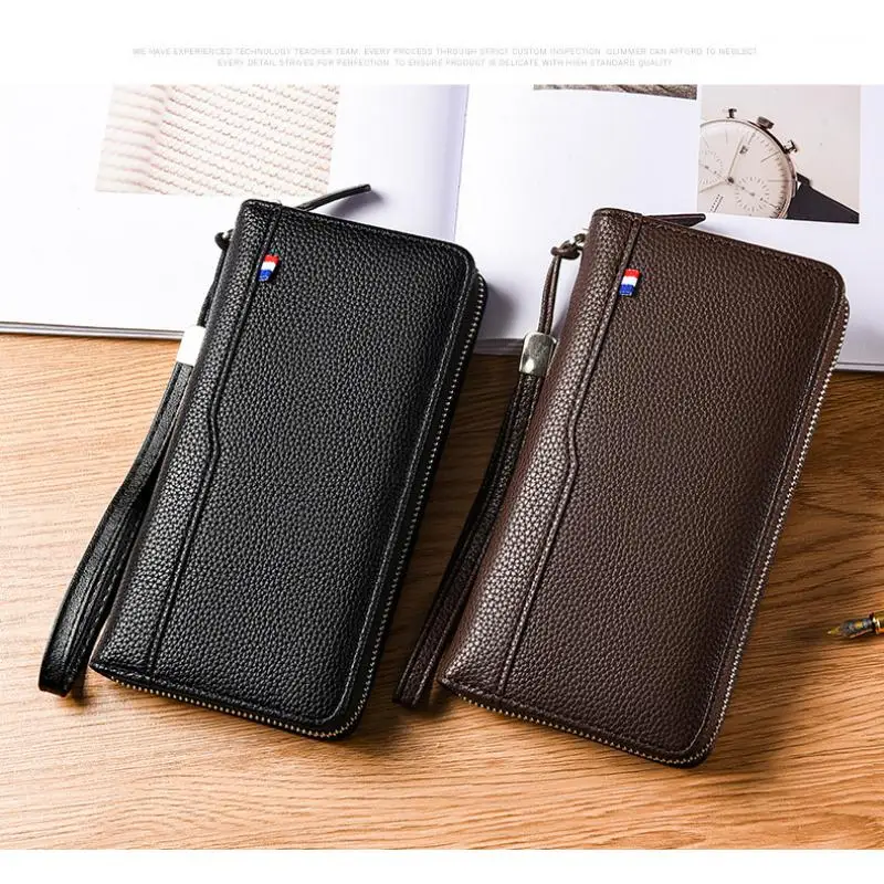 Business Men's Long Handbag Leather Wallet Multi-Functional Wear-Resistant PU Material Card Holder Clutch Bag for Travel 2026