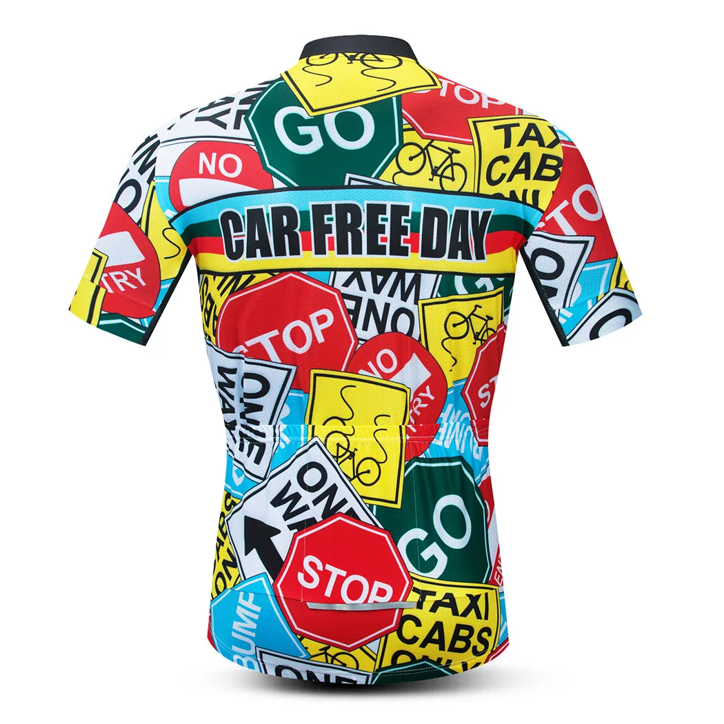 Car Free Day Cycling Jersey Summer Men\'s Bike Jersey Short Sleeve Breathable Cycling Shirt Quick Dry Road MTB Bicycle Clothing