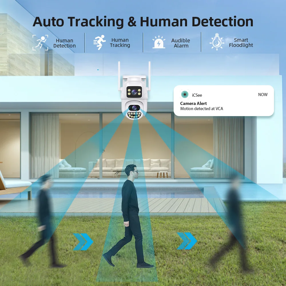 Telecamera di sorveglianza Wifi a doppia lente 4K 8MP Zoom digitale 4X AI rilevamento umano ONVIF telecamere IP PTZ di sicurezza esterna Wireless