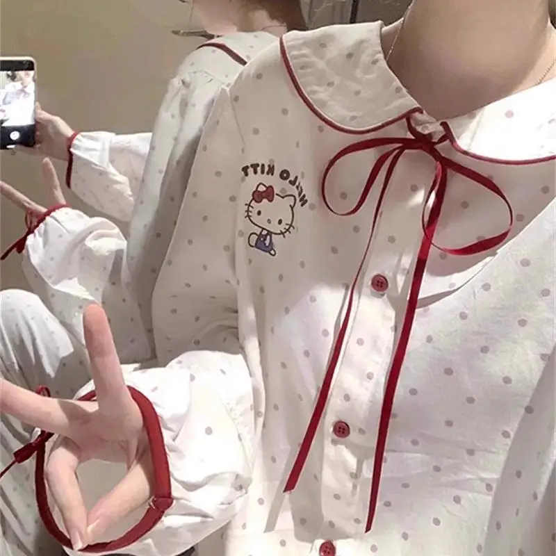 

Sanrio Kawaii Hello Kitty аниме девушка весна осень аниме милый кардиган с длинными рукавами домашняя одежда пижамы мода Y2K новый стиль