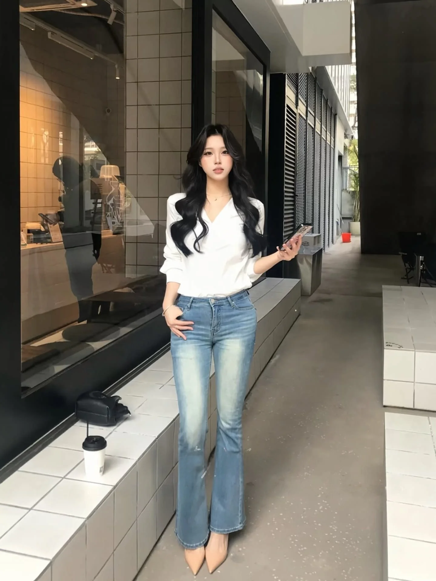 

High Waist Bell Bot Blue Waed Denim Jeans Women's Slim Fit Long Pants Spring Season Cotton Stretch Jeans Ladies Faion