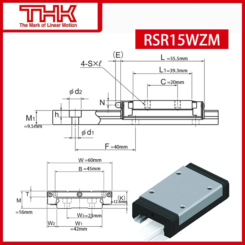 THK RSR15WZM Linear Block Linear Guide Slider Linear Bearing RSR15 RSR15WZM