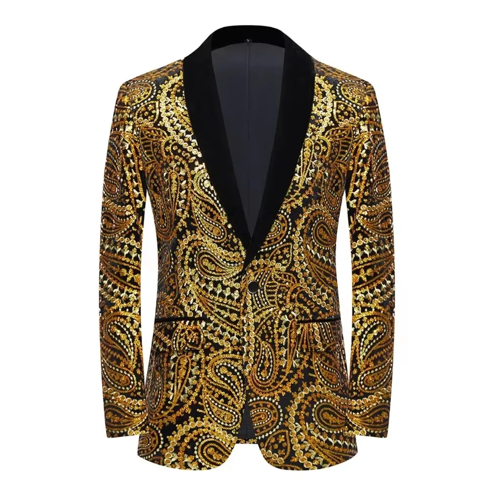 

Luxury Wedding Shiny Sequin Velvet Banquet Suit Jacket Men Blazer Evening Party Banquet Tuxedo Coat Host Stage Costume