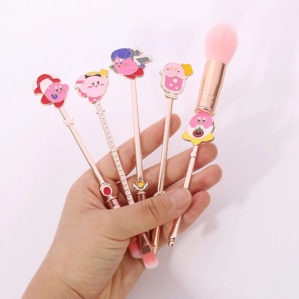 5pcs/set Game Kirby Makeup Brushes Set Powder Eyeshadow Eyebrow Cartoon Cute Make Up Brush Pink Soft Synthtic Hair Beauty Tools