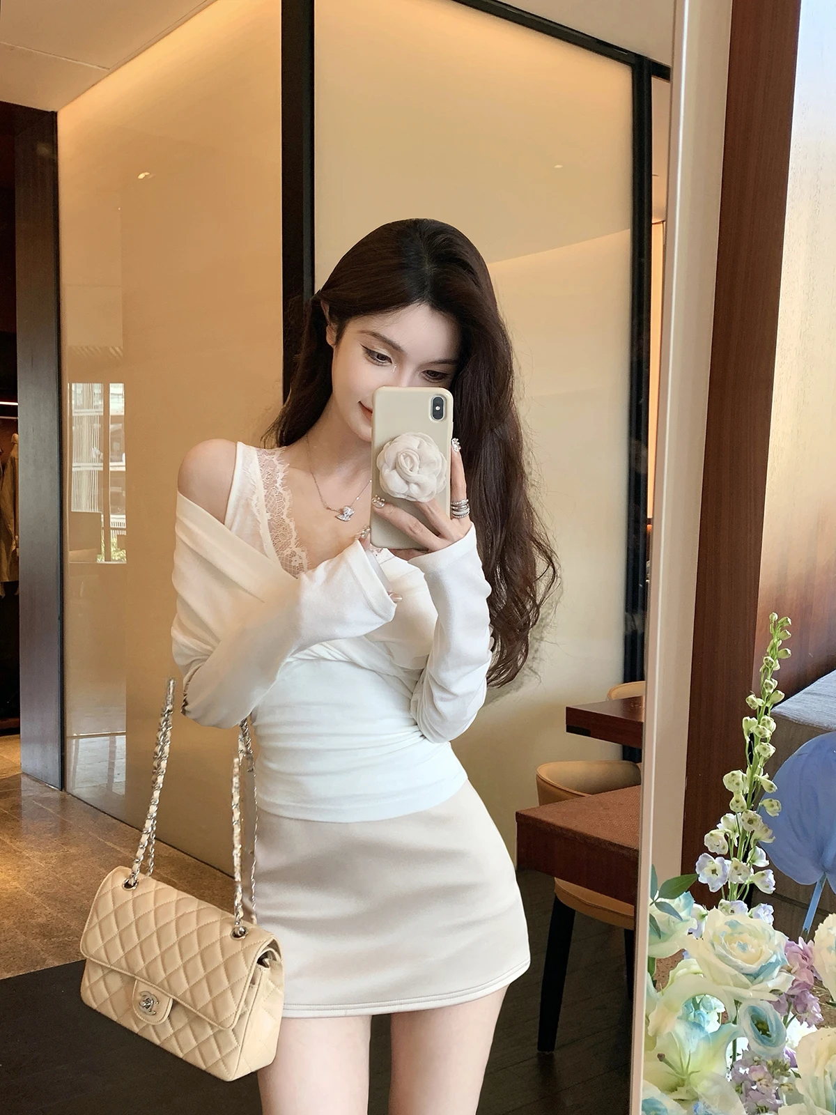 

Сексуальный кружевной вязаный комплект из двух предметов: футболка и нижнее белье для женщин JustQin【RouaManMeng】2025 Новинка, удлиненный, стандартный крой