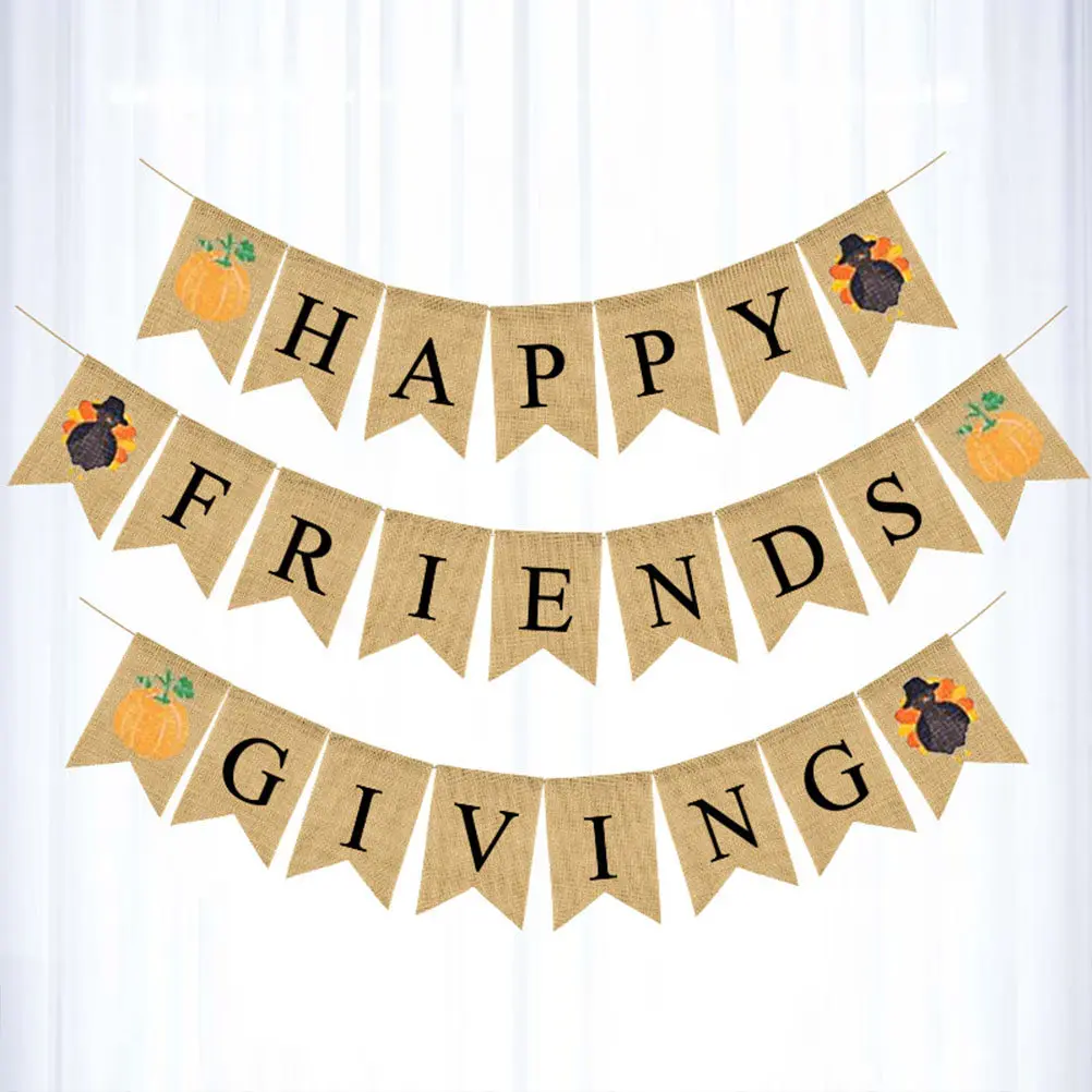 Thanksgiving Banner Linen Swallowtail Garland Pumpkin Burlap Party Supplies Decorations Thanksgiving Party Bunting Garland
