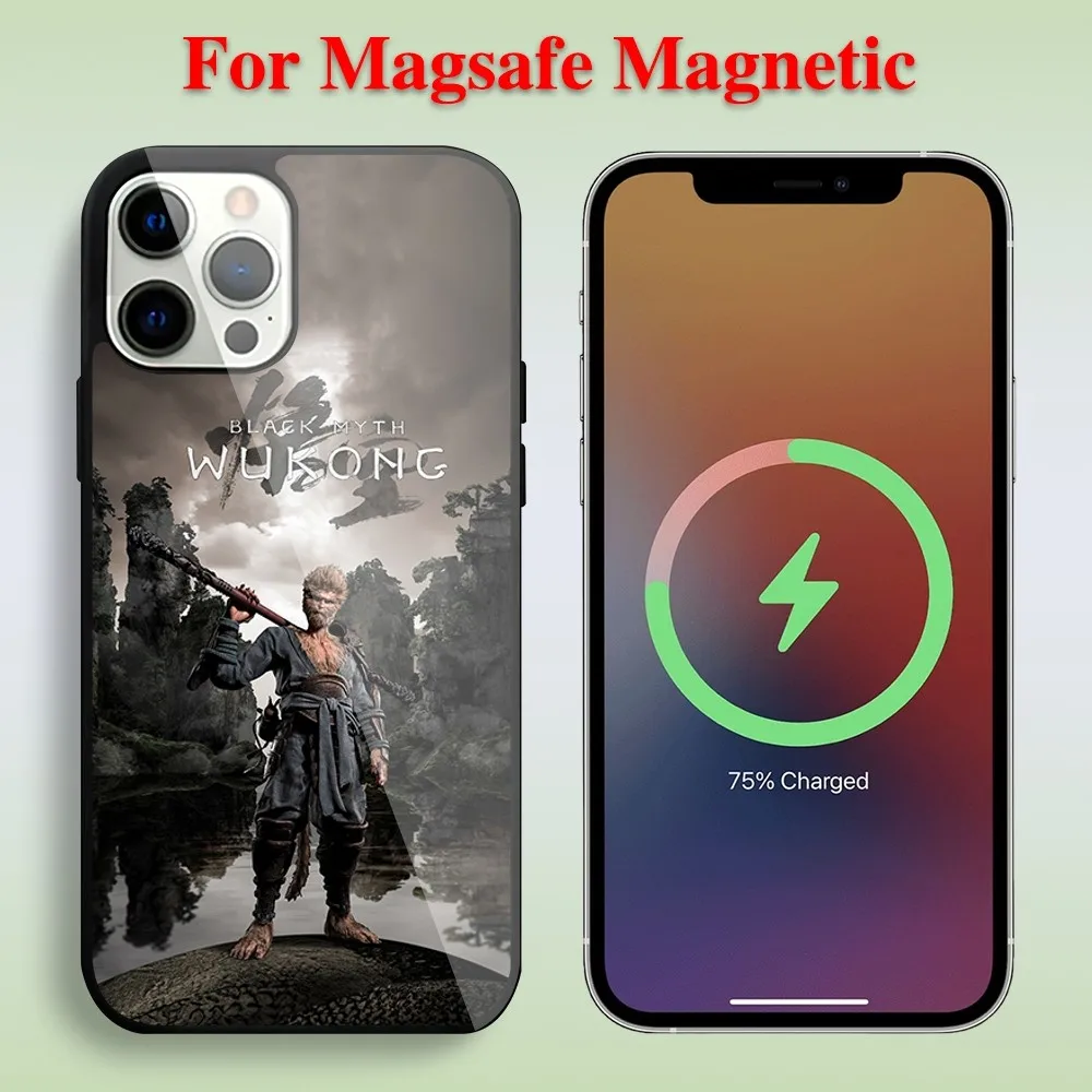 Game Black Myth W-Wukong Cool Phone Case For iPhone 11 12 13 14 15 Max Plus Pro Magnetic Glass Magsafe Charging Cover