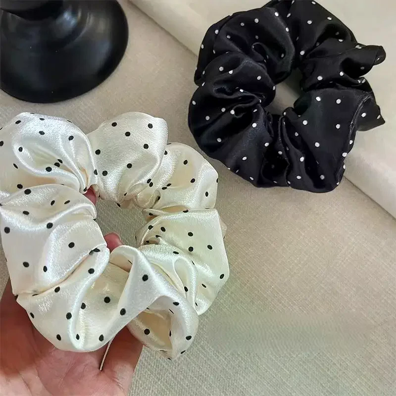 New Polka Dot Black And White Scrunchies Large Hair Bands Female Elegant Hair Rope Ties Ponytail Holder Headwear