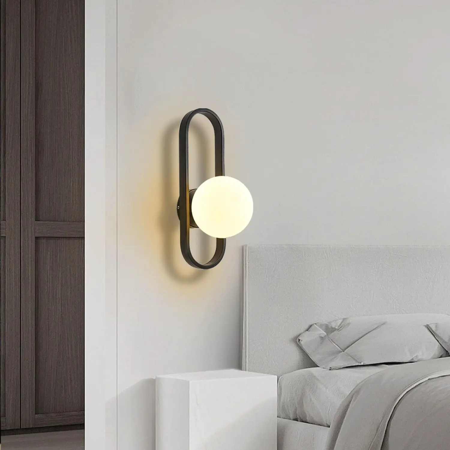 

Modern Sconces Lighting Mid-Century Frosted Glass 1 Light Sconce for Restaurant Living Room Bedside Stairs Bathroom Mirror (B