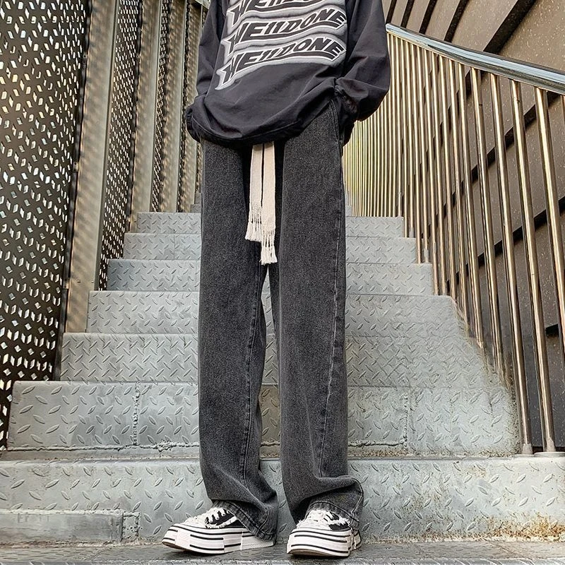 Vibe High Street Elastic Waist Yellow Mud Jeans 2026 New American Vintage Loose Straight Trendy Pants