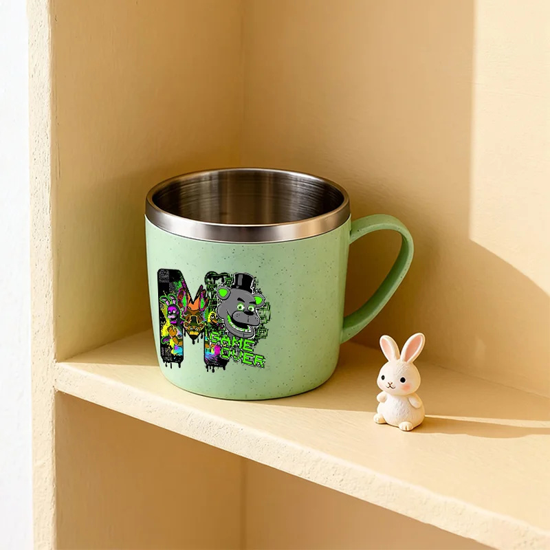 Fnafs أنيمي 304 كوب ماء من الفولاذ المقاوم للصدأ كول خمس ليال فريديز الحرارية القدح المنزل مكافحة الإفلات فرشاة الأسنان أكواب هدية عيد ميلاد الطفل