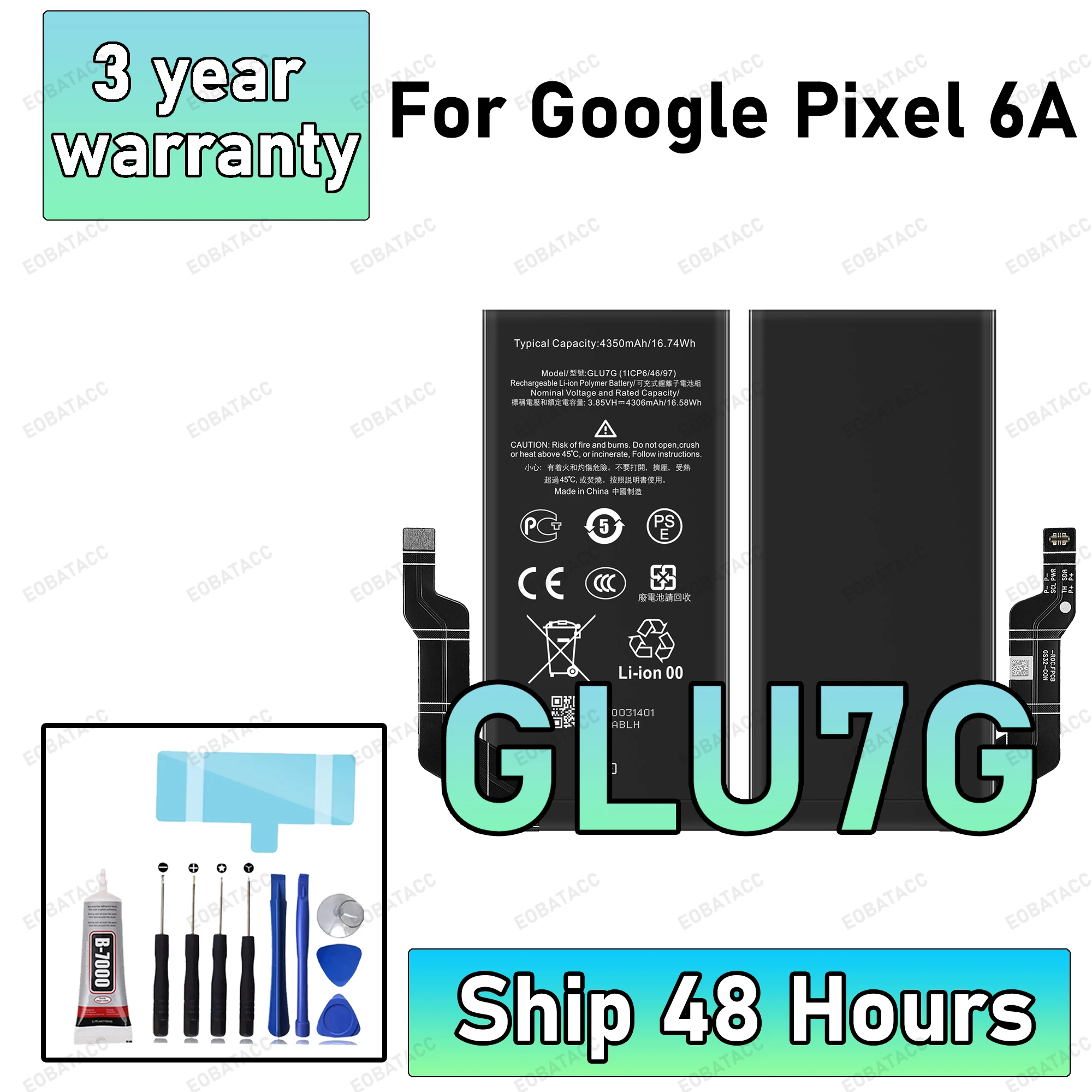 

100% New High Quality Battery GLU7G For HTC Google PIXEL 6A Battery + Free Tools