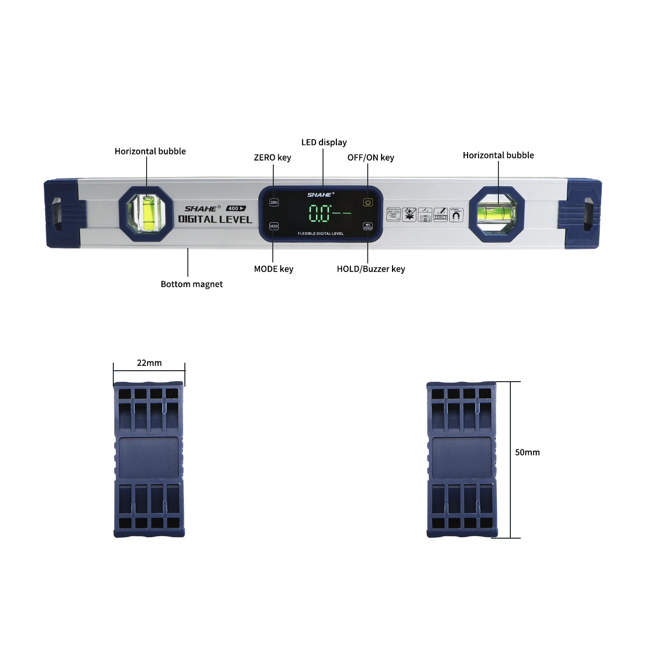 เครื่องวัดมุมแบบฟองอากาศ SHAHE อิเล็กทรอนิกส์, เครื่องวัดมุมแบบฟองอากาศพร้อมฐานแม่เหล็กและไฟส่องสว่าง