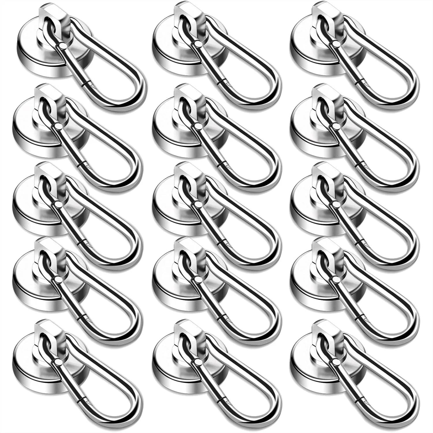 

Heavy Duty Magnetic Hooks, 70LBS Neodymium with Swivel Carabiner, for Refrigerator and Metal Surfaces, 15 Pack