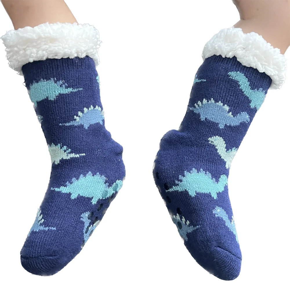 Dinosaur Womens Fuzzy Sock Soft Female Home Indoor Winter Warm Plush Non Slip Grip Children Thermal Slipper Socks Monkey Unicorn