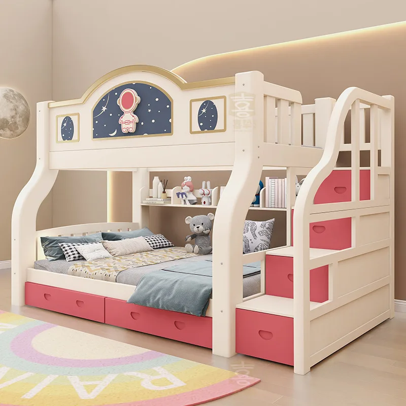 Solid wood two-layer bed Mother and child bed Upper and lower bunk beds Children's high and low beds Bunk beds