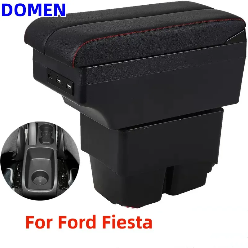 

For Ford Fiesta Armrest box Interior Parts Car Central Content With Retractable Cup Hole Large Space Dual Layer USB DOMEN