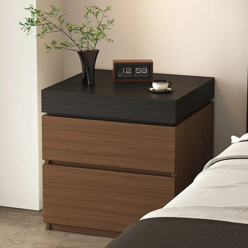 New Italian Minimalist Light Luxury Bedside Table Bedroom Modern Simple Storage Cabinet High-end Solid Wood Wind Drawer
