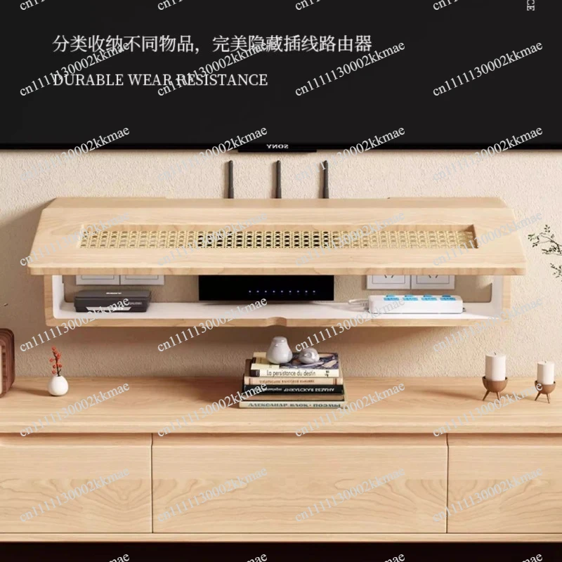 Mid Century Woven Rattan WiFi Router Organizer Wall Mounted Set Top Box Racks Vintage Style Home Cable Storage Solution
