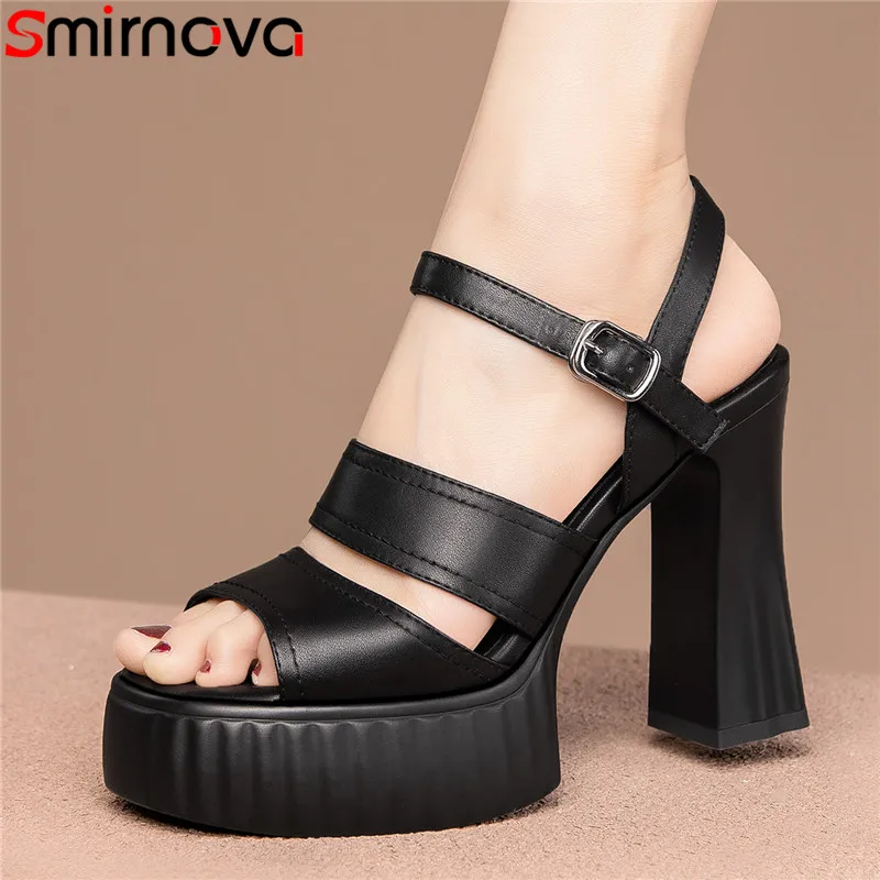 

Женские босоножки с ремешком на пятке Smirnova, новинка 2023, босоножки из натуральной кожи, летние босоножки на толстом высоком каблуке