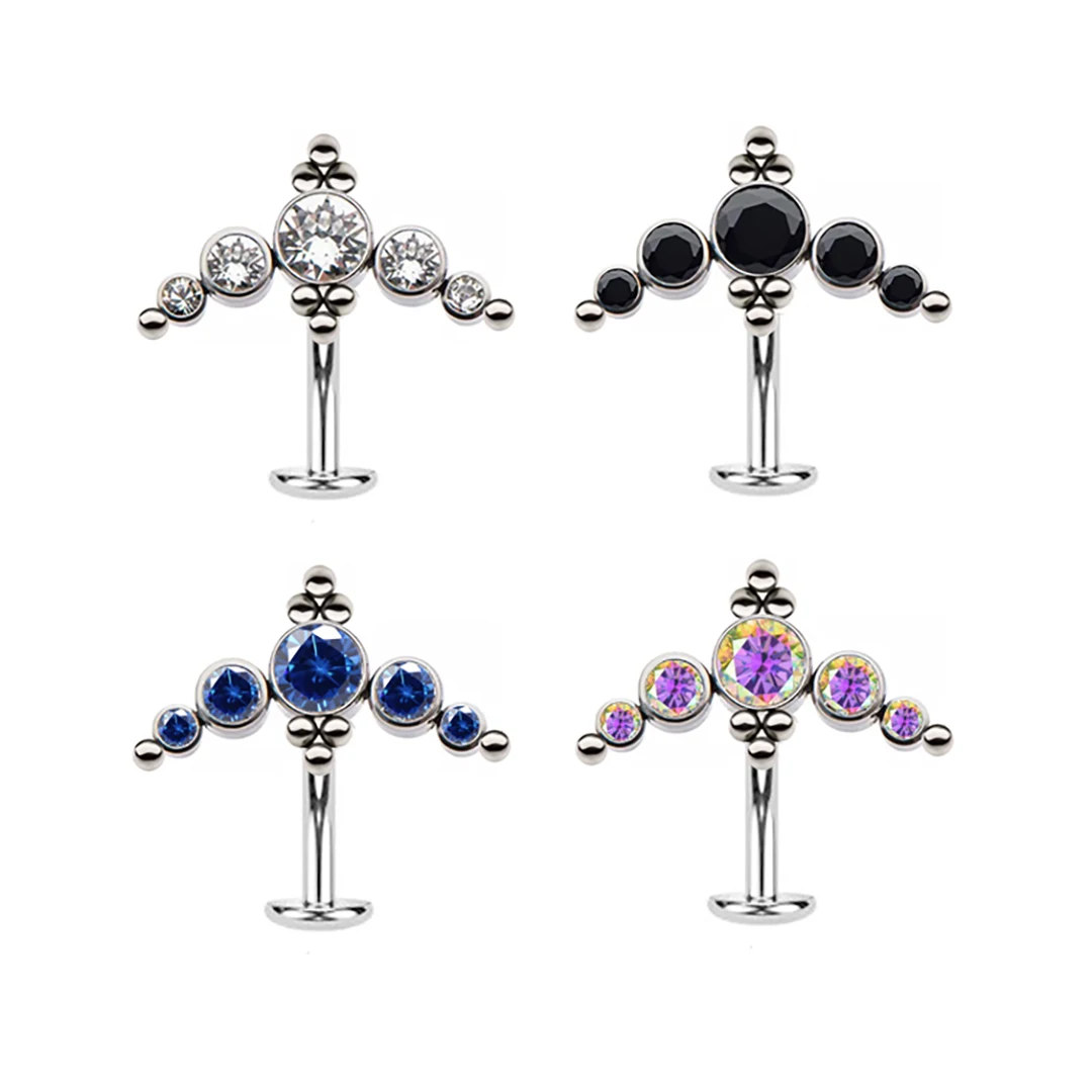 

Mirror Polishing ASTM F136 Floating Titanium Bling Navel Bead Cluster Bezel Set Belly Piercing Jewelry Bar Rings