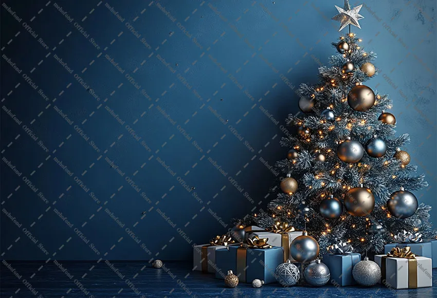 Mehofond التصوير خلفية عيد الميلاد خمر لوحة زرقاء جدار هدية شجرة عيد الميلاد طفل الأسرة صورة ديكور خلفية استوديو الصور