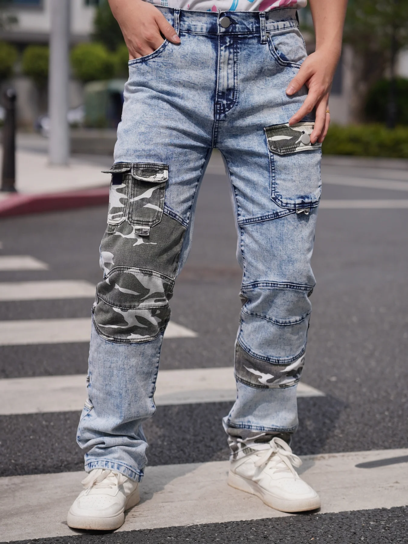 

Men's Jeans Camouflage Patchwork Trendy Fashion Industrial Style Pocket Decoration Promotional Offer Free Shipping