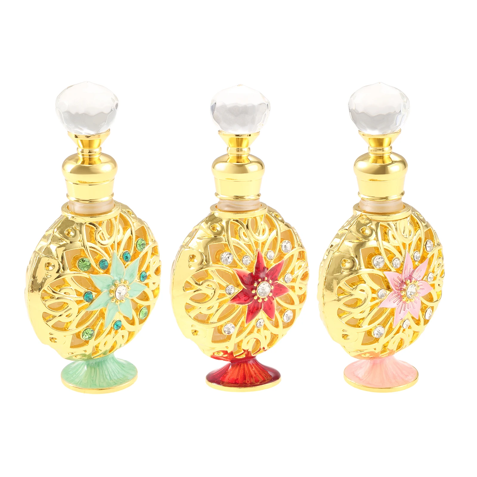 10ml Vintage Refillable Perfume Bottle Empty Glass Jay Crystal Cap Dripping-Type Gilding Pattern for Lotion Toner Essential Oil