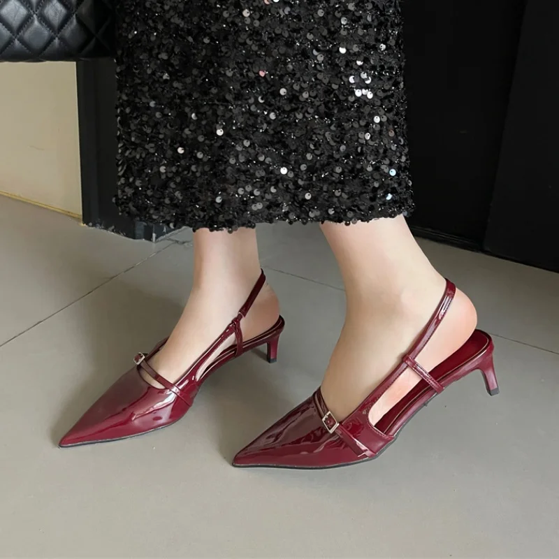 Bailamos 2024 Fashion Brand Design Buckle Women Pumps Point Toe Slip On Work Shoes Low Heel Spring Autumn Party Wedding Shoes Mu