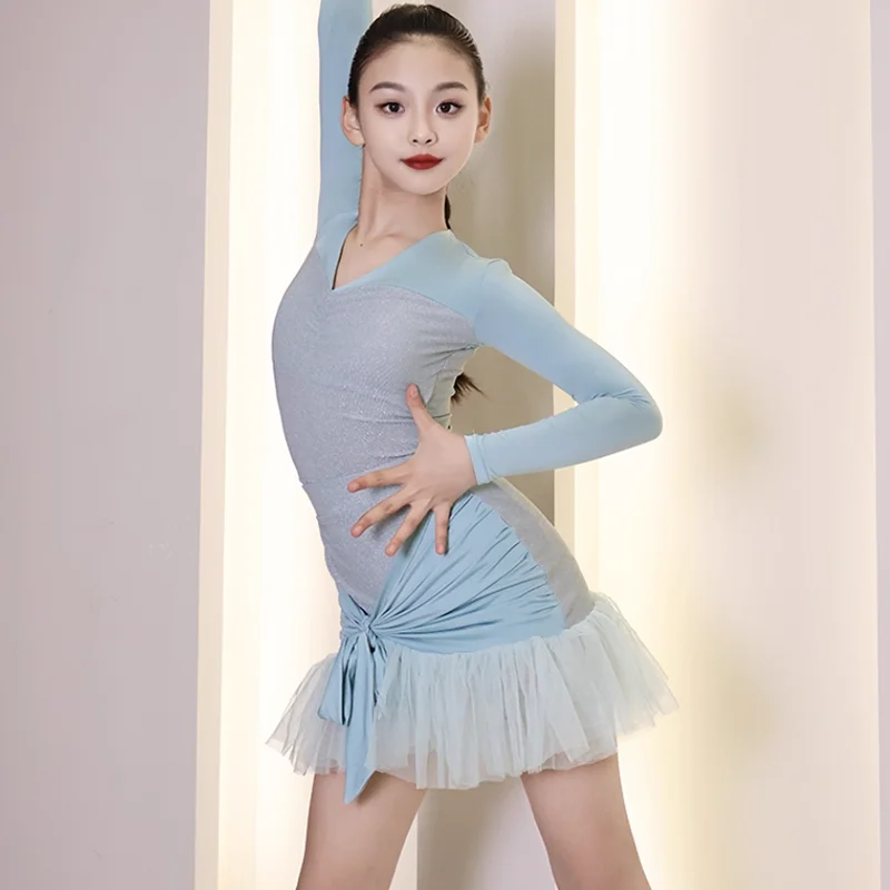 Vestido Sexy de baile latino para niños, conjunto de mono y falda para práctica de baile de salón, disfraz de Romba Chacha