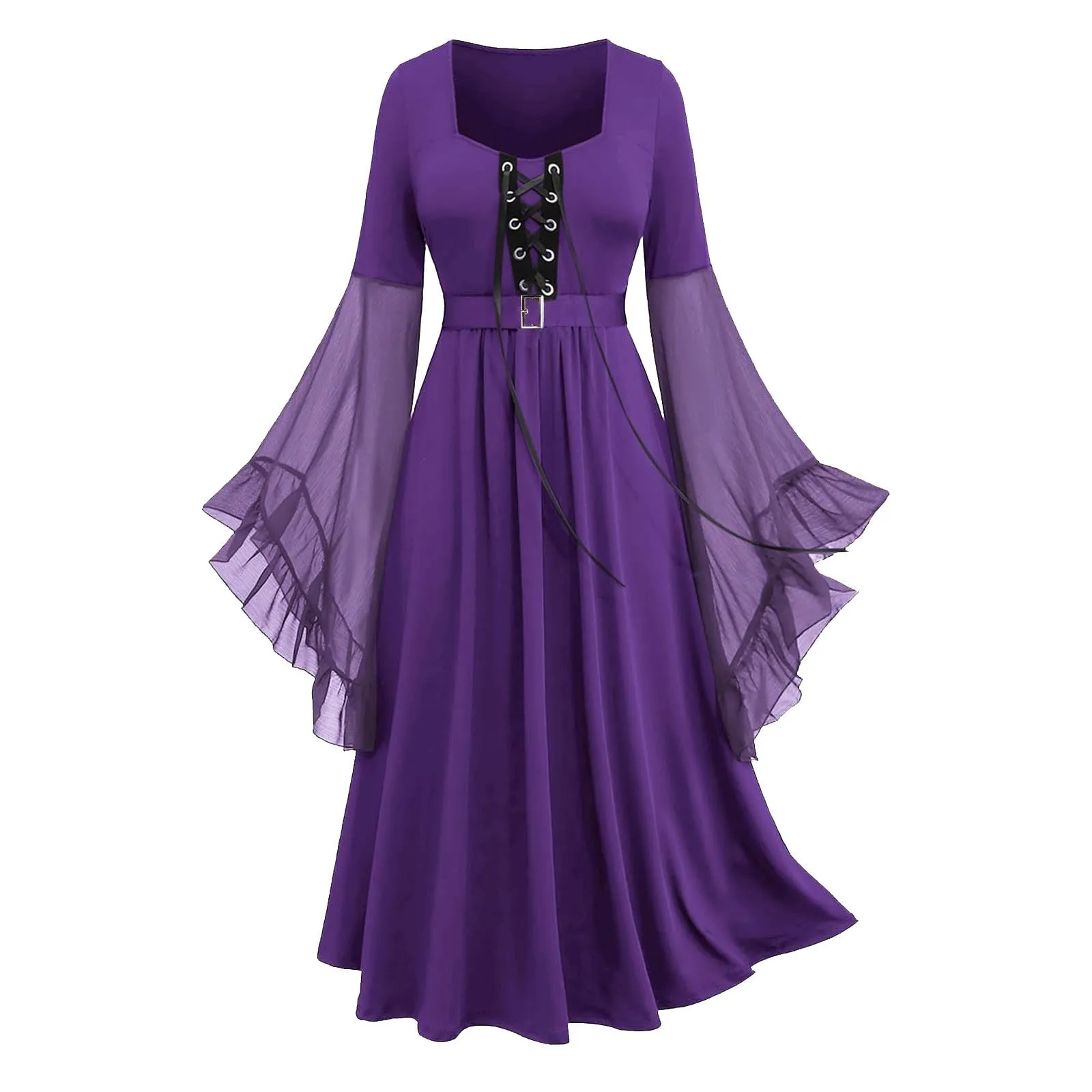 Women’S Cool Solid Gothic Lace Insert Butterfly Sleeve Dress Elegant Women'S Dresses For Party Vestidos Para Mujer Female Dress