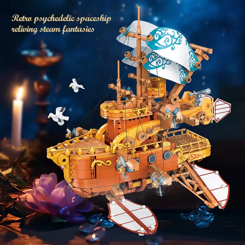 1864pcs Pirate Ship Series Steam Fantasy Spaceship Model Building Blocks MOC Ship Cruisers Building Blocks Set Puzzle Toys Gift