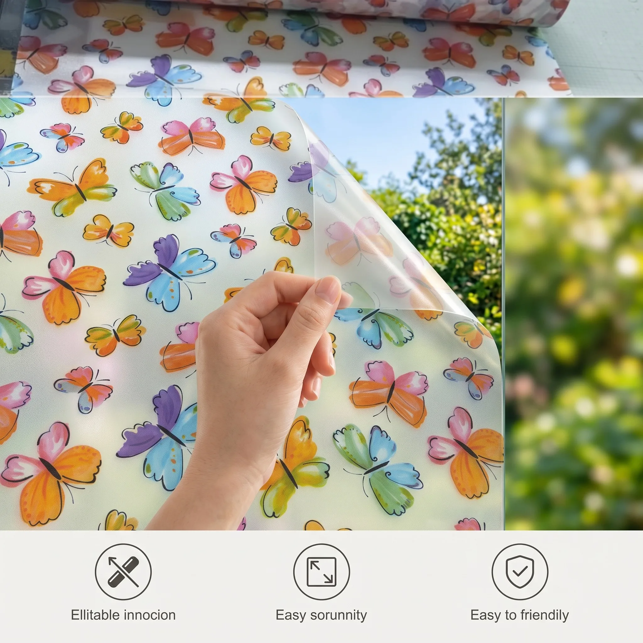 Colorful Watercolor Butterfly Static Cling Window Film No Glue Frosted Privacy Glass Film, Decor for Kids Room Nursery Bathroom
