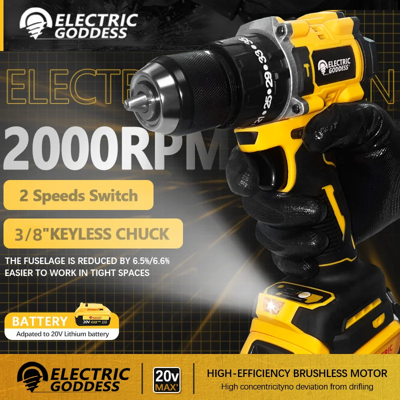 Electric Goddess DCD800 Electric Drill 20V Brushless Cordless Screwdriver Compact Drill/Driver Tools For 20V Dewalt Battery