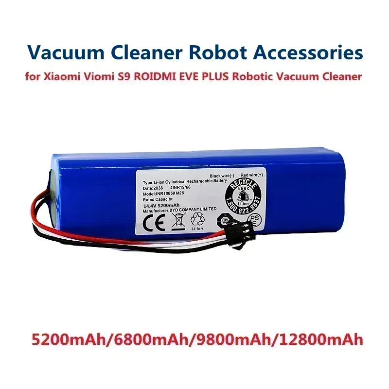 2025 14.4V 5200mAh Li ion Battery Rechargeable Battery Pack for Xiaomi Viomi S9 ROIDMI EVE PLUS Robotic Vacuum Cleaner Accessori