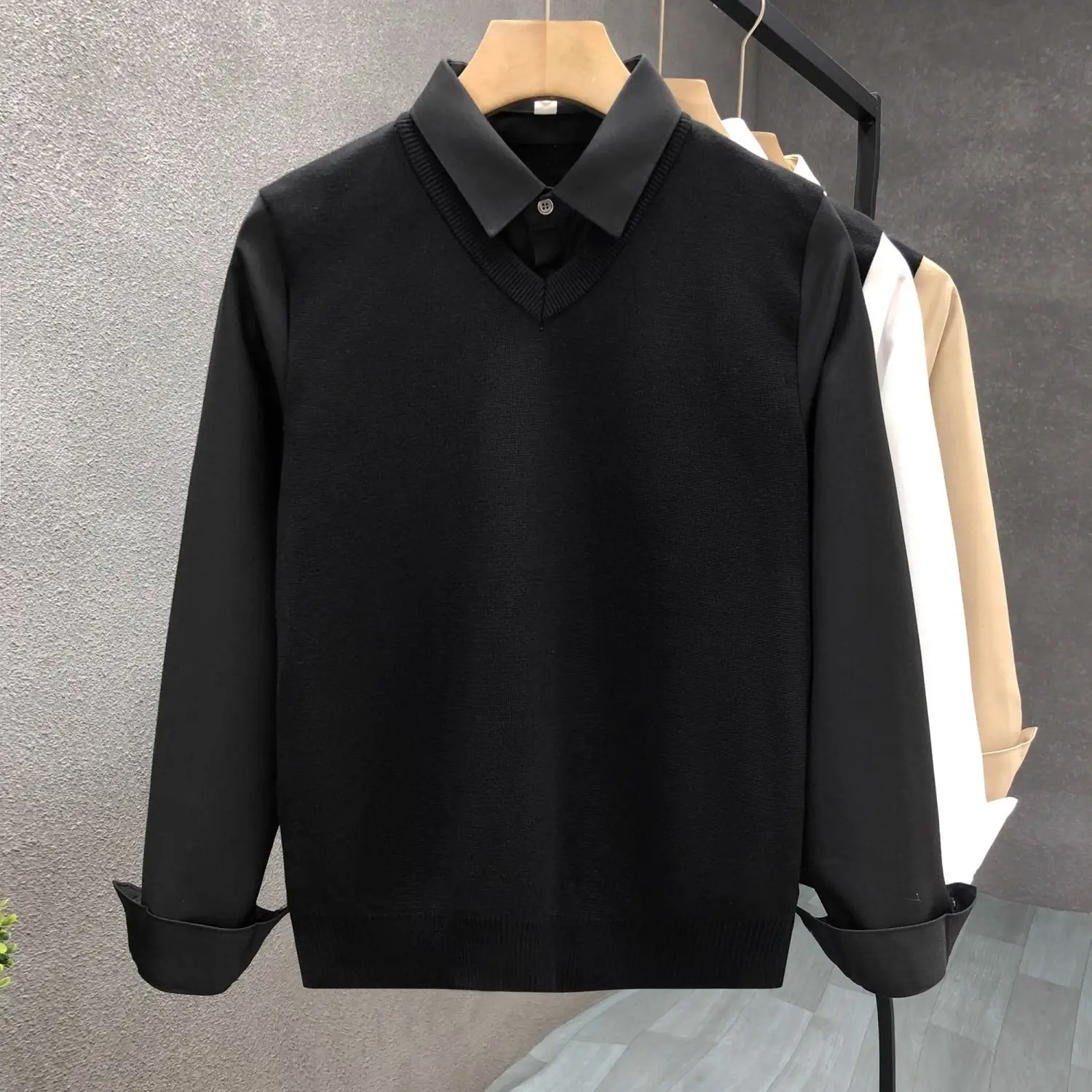 طقم سترة وسترة محبوكة كاجوال للرجال بتصميم رفيع بياقة irt لربيع الخريف يمكن ارتداؤه مريح متوسط ناعم مستقيم...