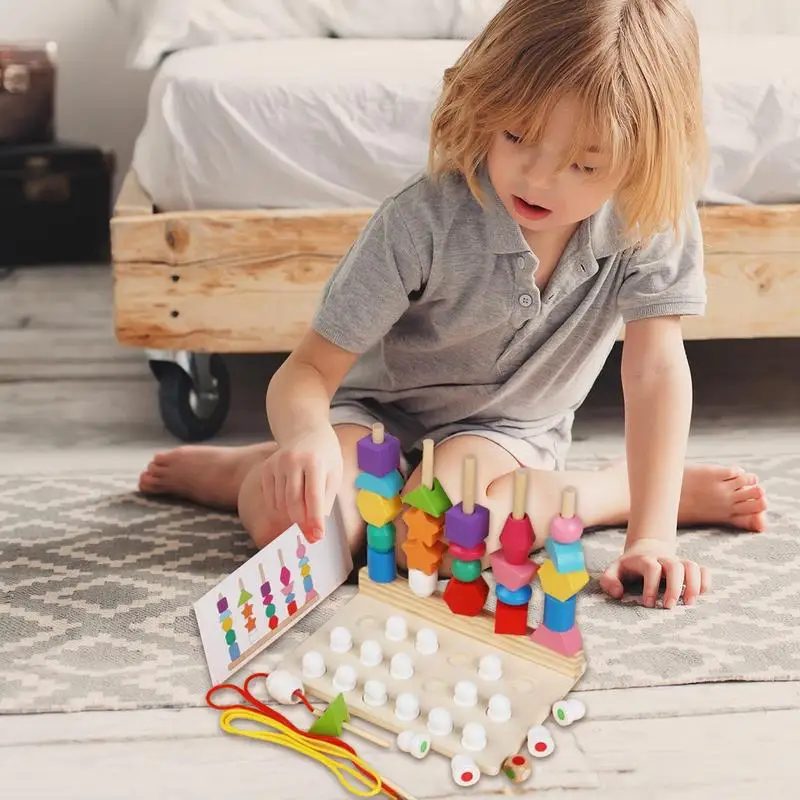 Ensemble de jouets de séquençage de perles en bois Montessori, jouets assortis, couleurs saillantes, empilage, apprentissage perlé