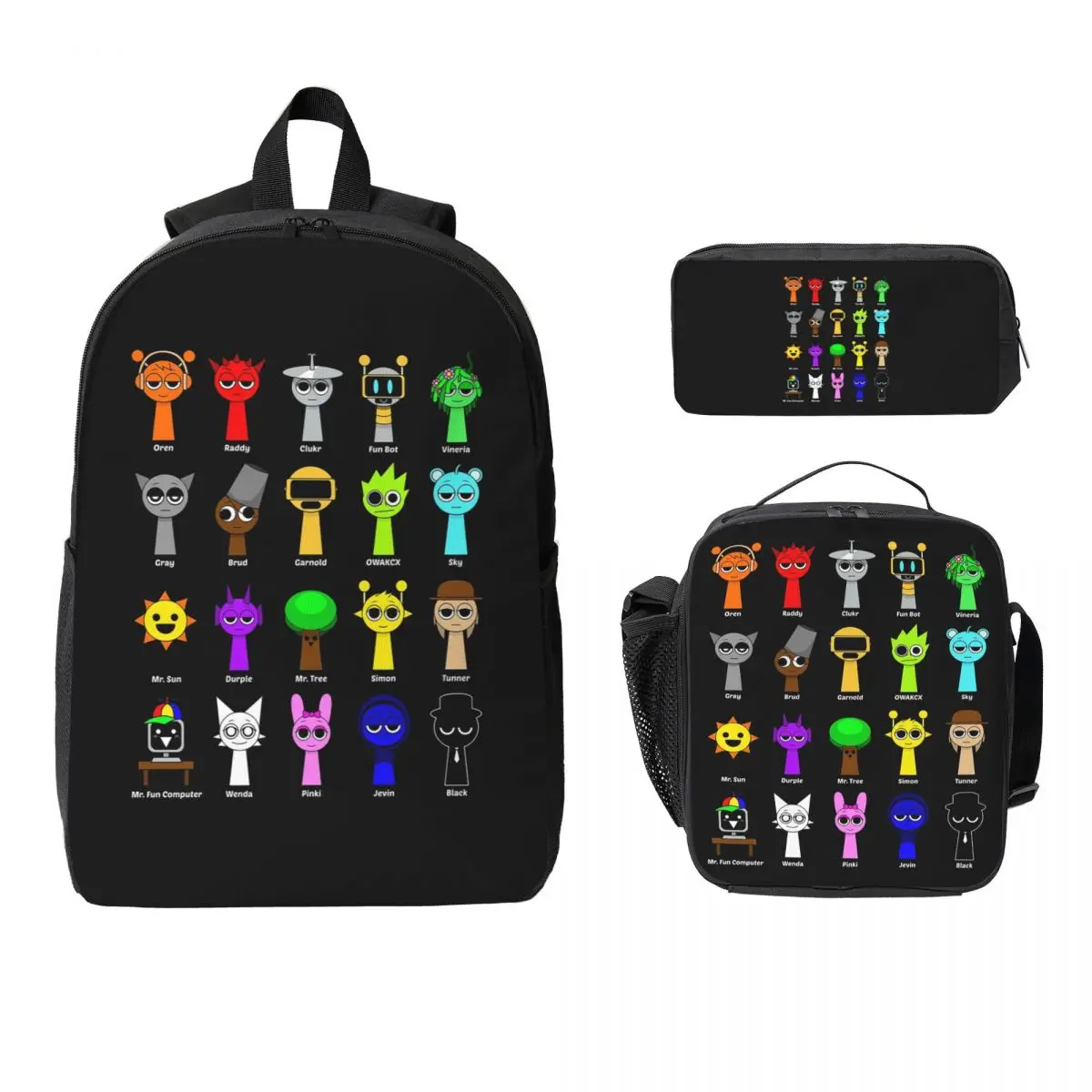 All My Sprunki Game Toys Backpack Student Boys Girls BookBag School Bag Laptop Shoulder Bags 3ps Insulated Lunch Bag Pencil Case
