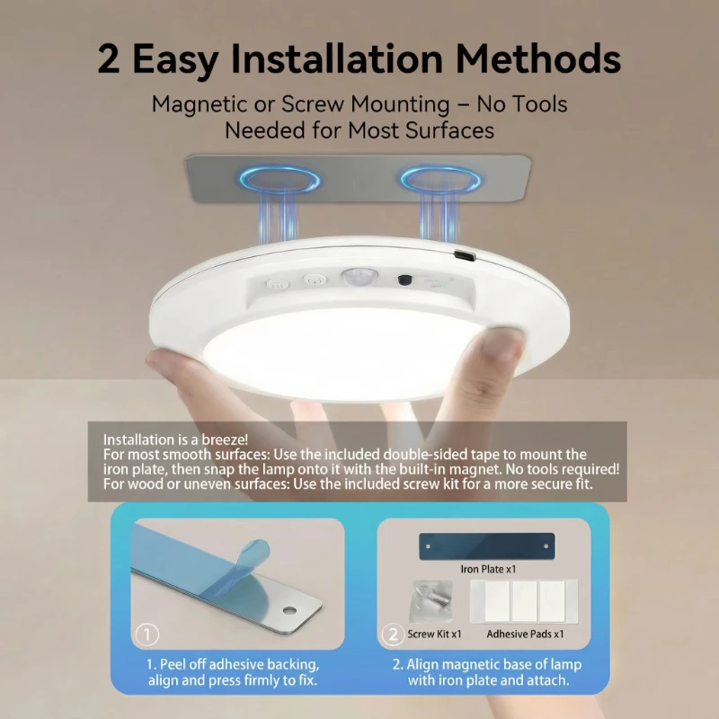 Motion Sensor Ceiling Light USB Type-C Rechargeable Magnetic Lamp Wireless Wall Lamp Remote LED Night Light For Kitchen Coatroom