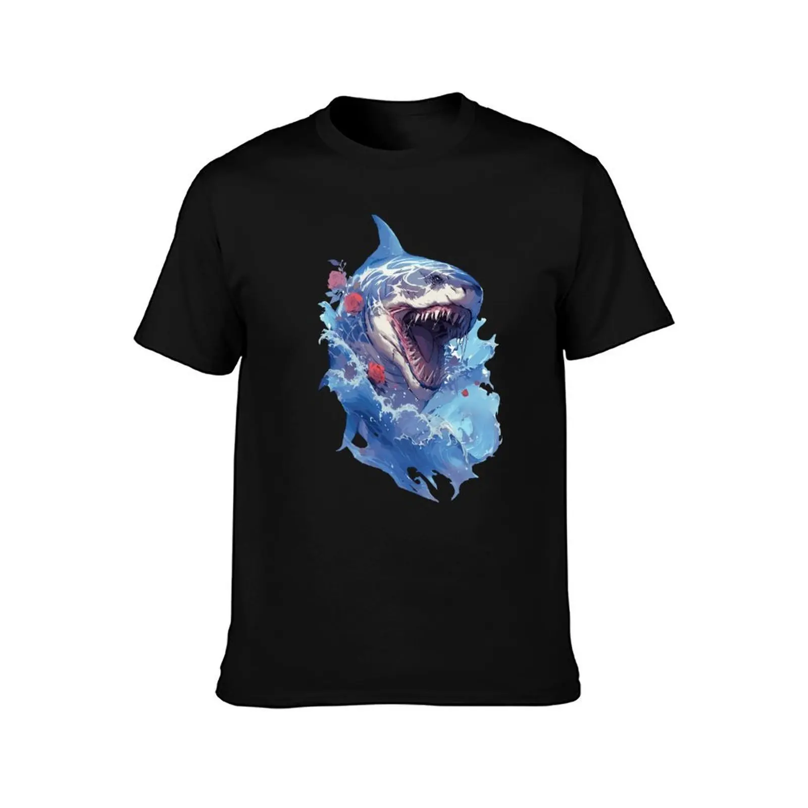 carcharodons great white shark anime style jumping out of ocean hunting pray T-Shirt Comfortable Workout Short Sleeve Shirt