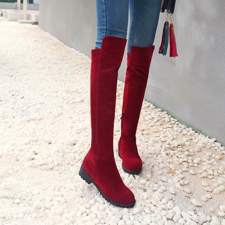 Big Size 11 12 13 14 15 Suede side zipper round head, thick heel, square heel and long barrel over knee snow boots