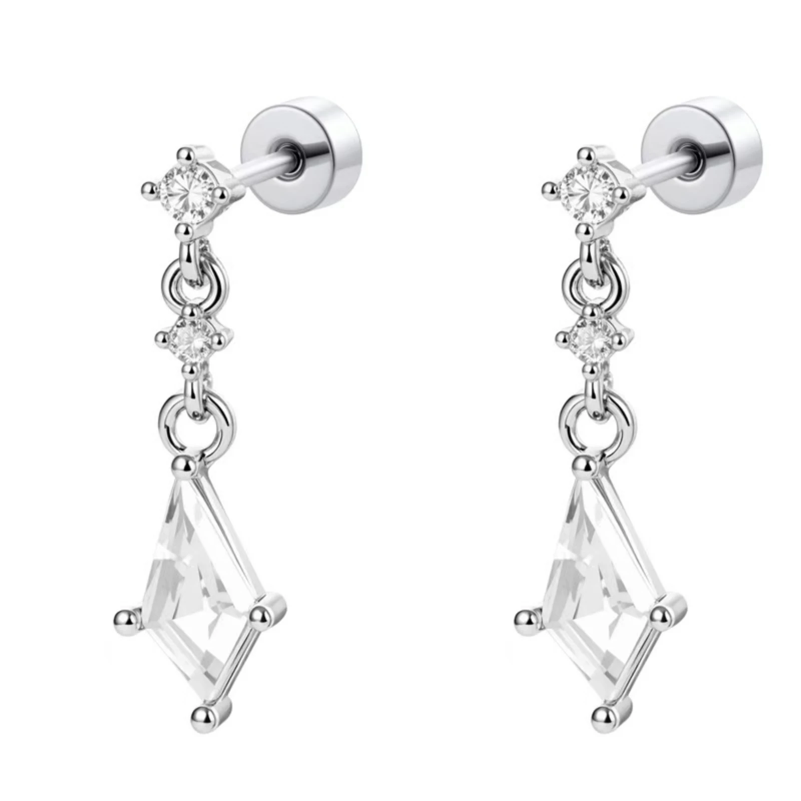 

2PCS Geometric Kite CZ Dangle Cartilage Stud Earrings Screw Back 0.8mm 6mm Bar Flat Disc Helix Tragus Conch Piercing Silver