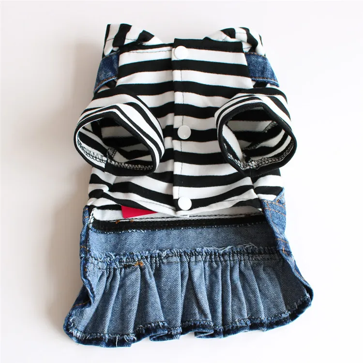 Pet Striped Suspender Denim Dress Spring Autumn Pet Clothes for Winter Small Dog Striped Denim Dress Dog Dresses for Small Dogs