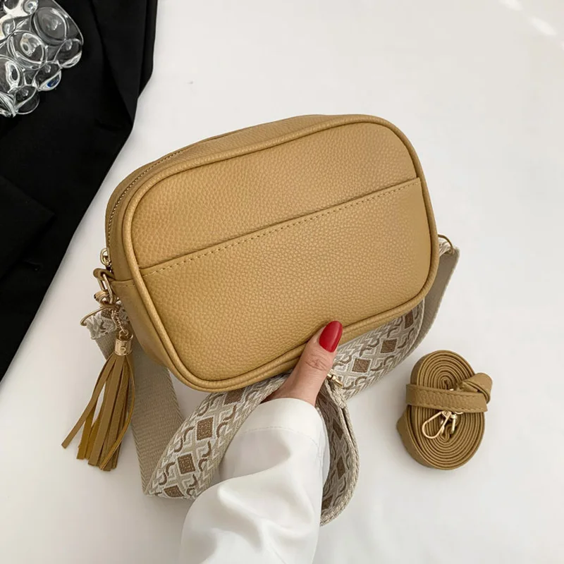 Fashion Double Straps Crossbody Bags For Women, Simple Square Tassel Shoulder Bag For Festival Gifts