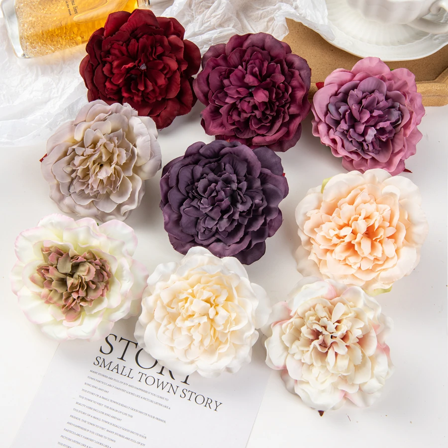 

100Pcs 9Cm Silk Dahlias Artificial Flowers Home Decor Wedding Rose Arch Christmas Garland Material Fake Peony Bridal Accessories