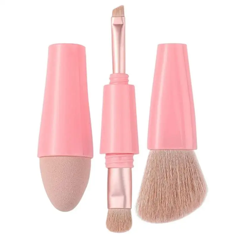 Pincel de maquillaje de doble punta 4 en 1, cepillo cosmético retráctil, cepillo de esponja corrector multifuncional para sombra de ojos, lápiz labial de cejas