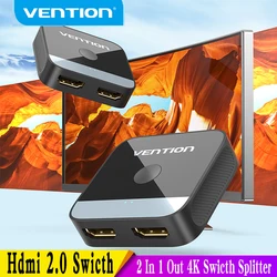 Vention HDMI 2.0 Swicth 4K HDMI przełącznik 2 w 1 wyjście dla Xiaomi Mi Box TV, pudełko PS5/4 odtwarzacz Blu-Ray Fire Stick Roku HDMI Splitter