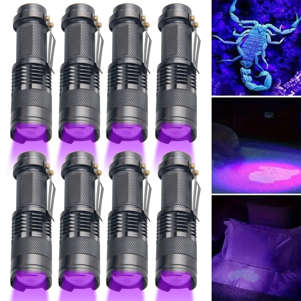 VASTFIRE multi piece 395/365nm UV lamp waterproof variable zoom purple flashlight for exploration and pet urine, money, nails