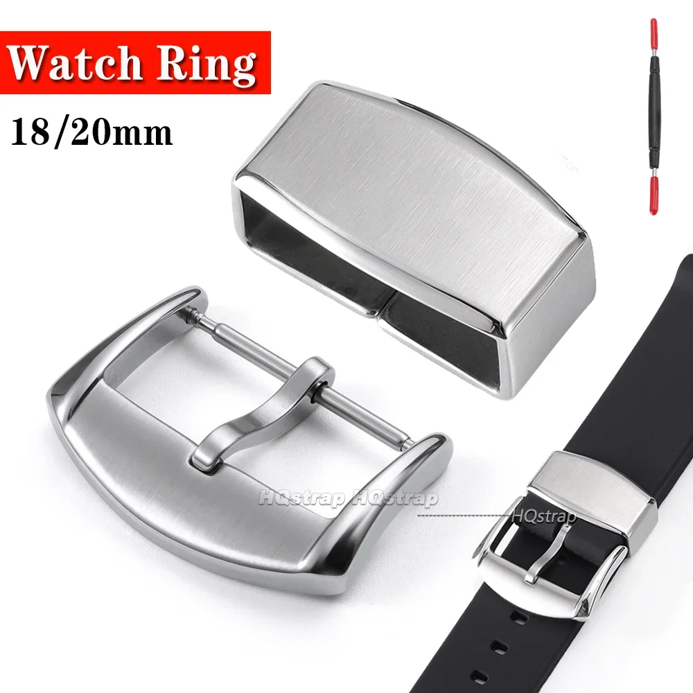 New Stainless Steel Watch Buckle Ring+Buckle 18mm 20mm for Seiko Band Keeper Heighten Movable Strap Holder Loop Watch Acessories