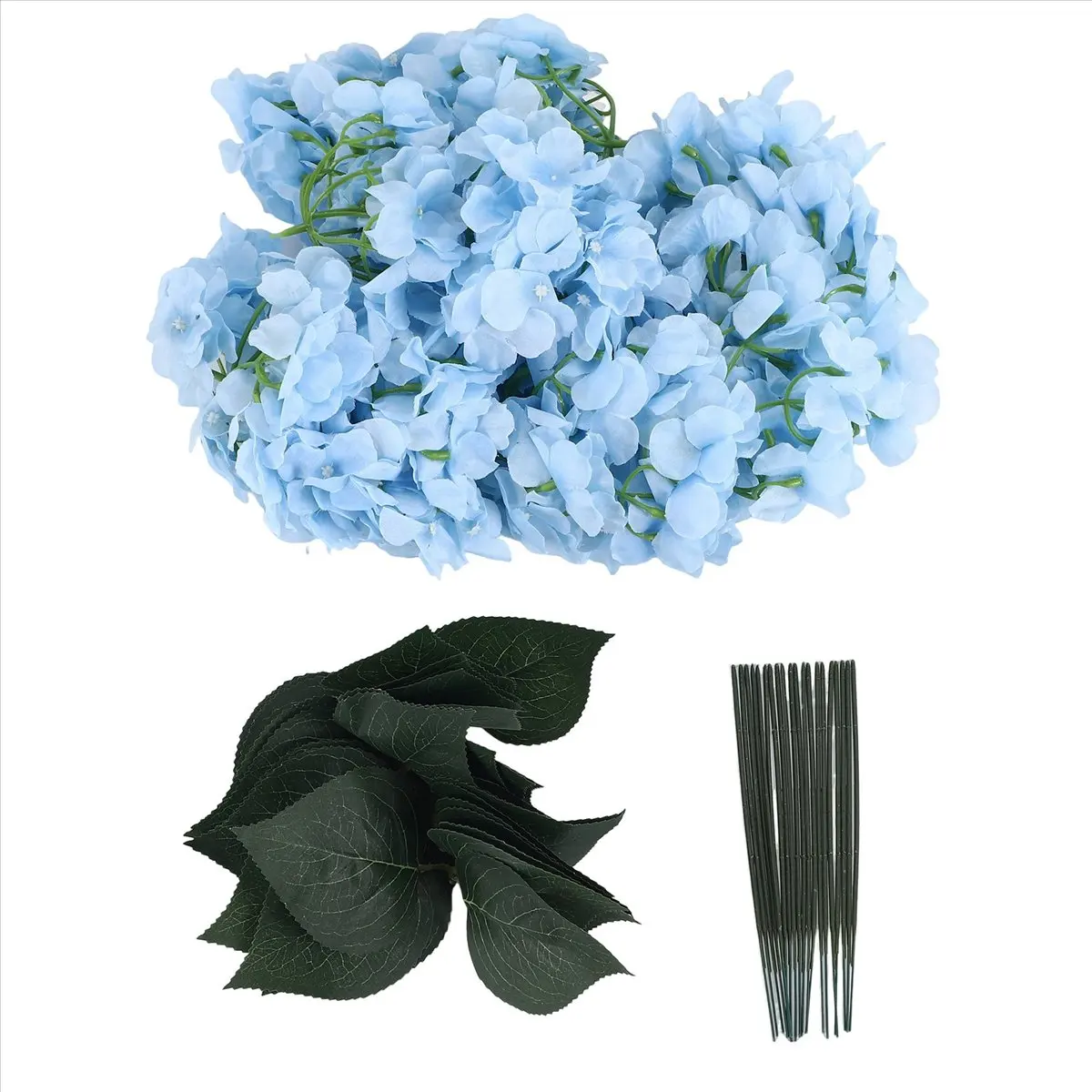 【HOT N07R】 Light Blue Hydrangea Silk Flowers Heads Pack of 20 Full Hydrangea Flowers Artificial with Stems for Wedding